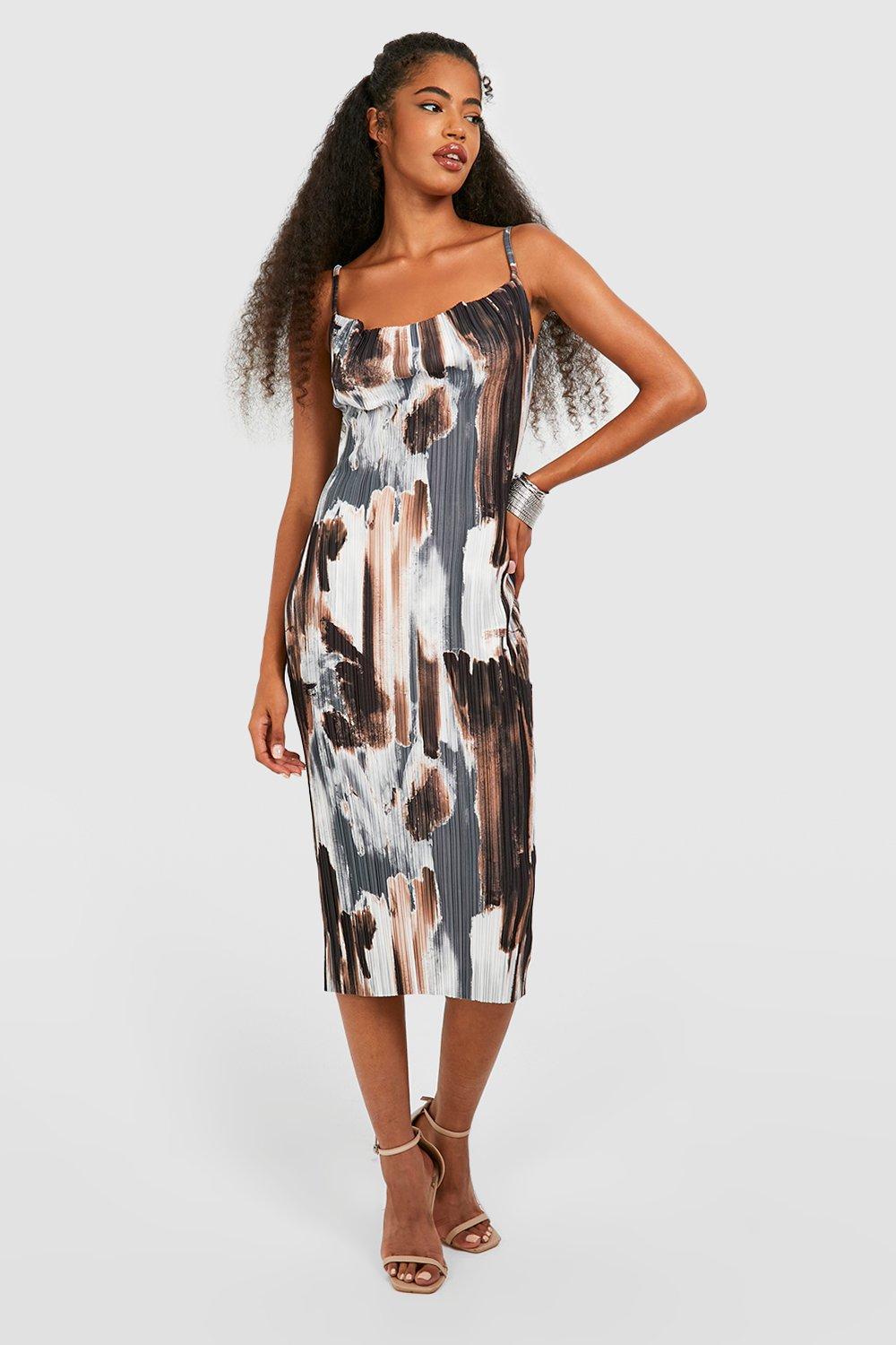 Abstract Plisse Strappy Midi Dress