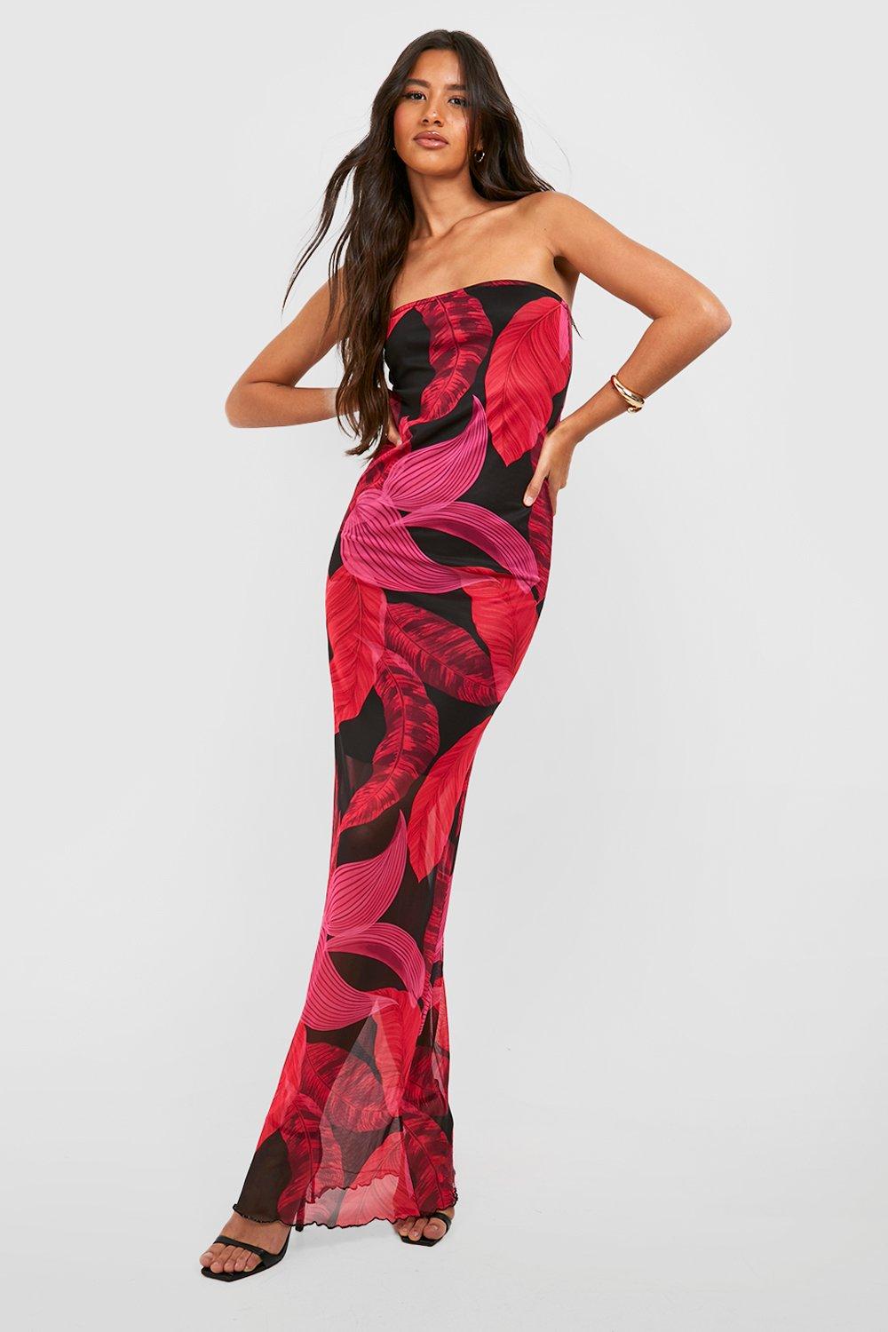 Tall Leaf Print Bandeau Maxi Dress