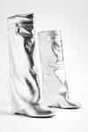 boohoo Metallic Padlock Detail Wedge Fold Over Knee Boots thumbnail 2