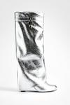boohoo Metallic Padlock Detail Wedge Fold Over Knee Boots thumbnail 3