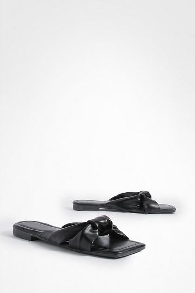 Square Toe Bow Detail Mule Sandals