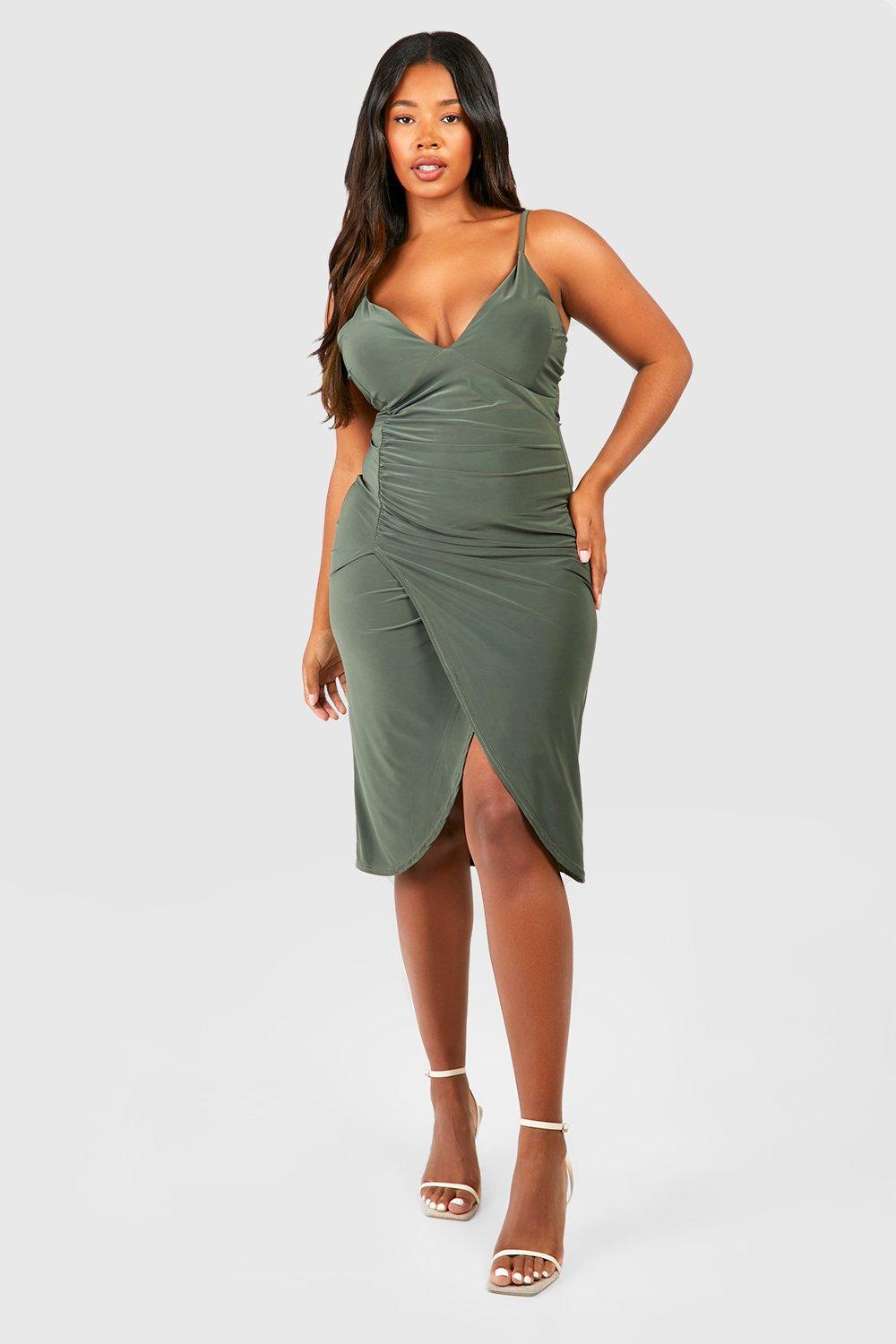 Plus Double Slinky Ruched Midi Dress