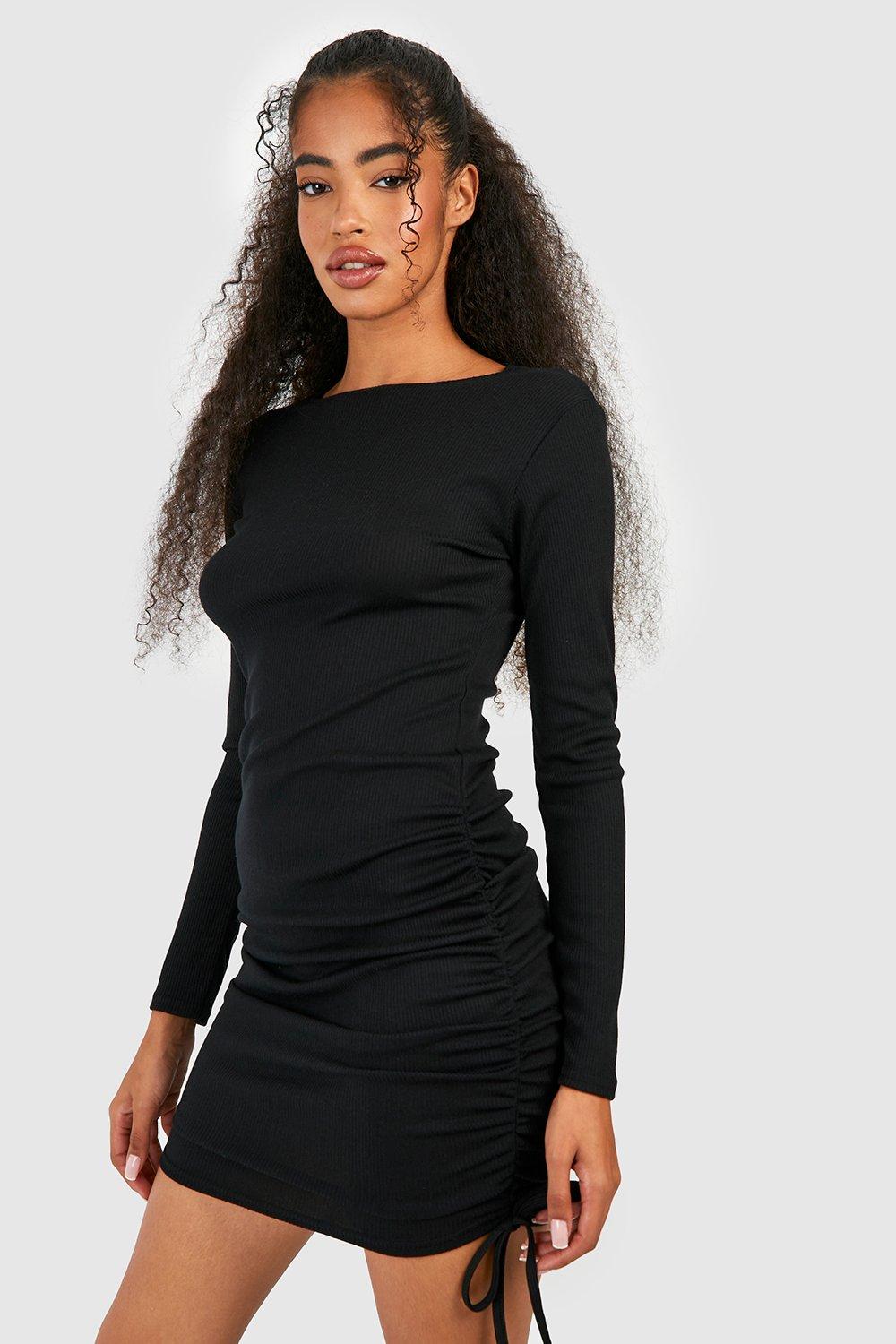 Rouched Detail Ribbed Mini Bodycon Dress