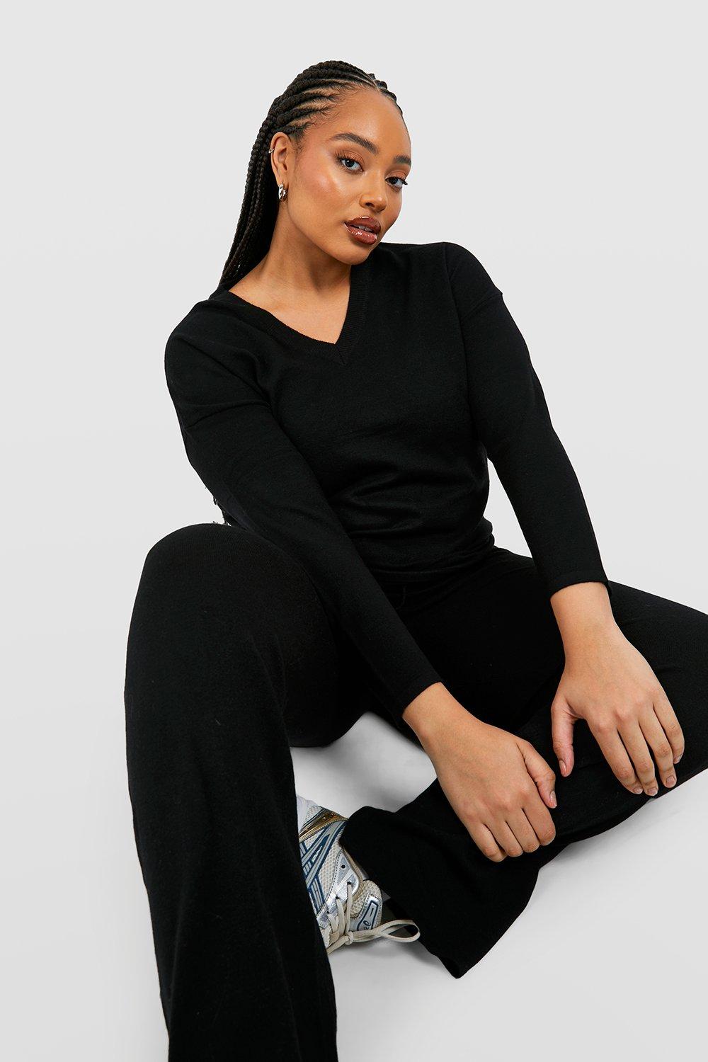 Plus Soft Knit V-neck Jumper And Trouser Co-ord
