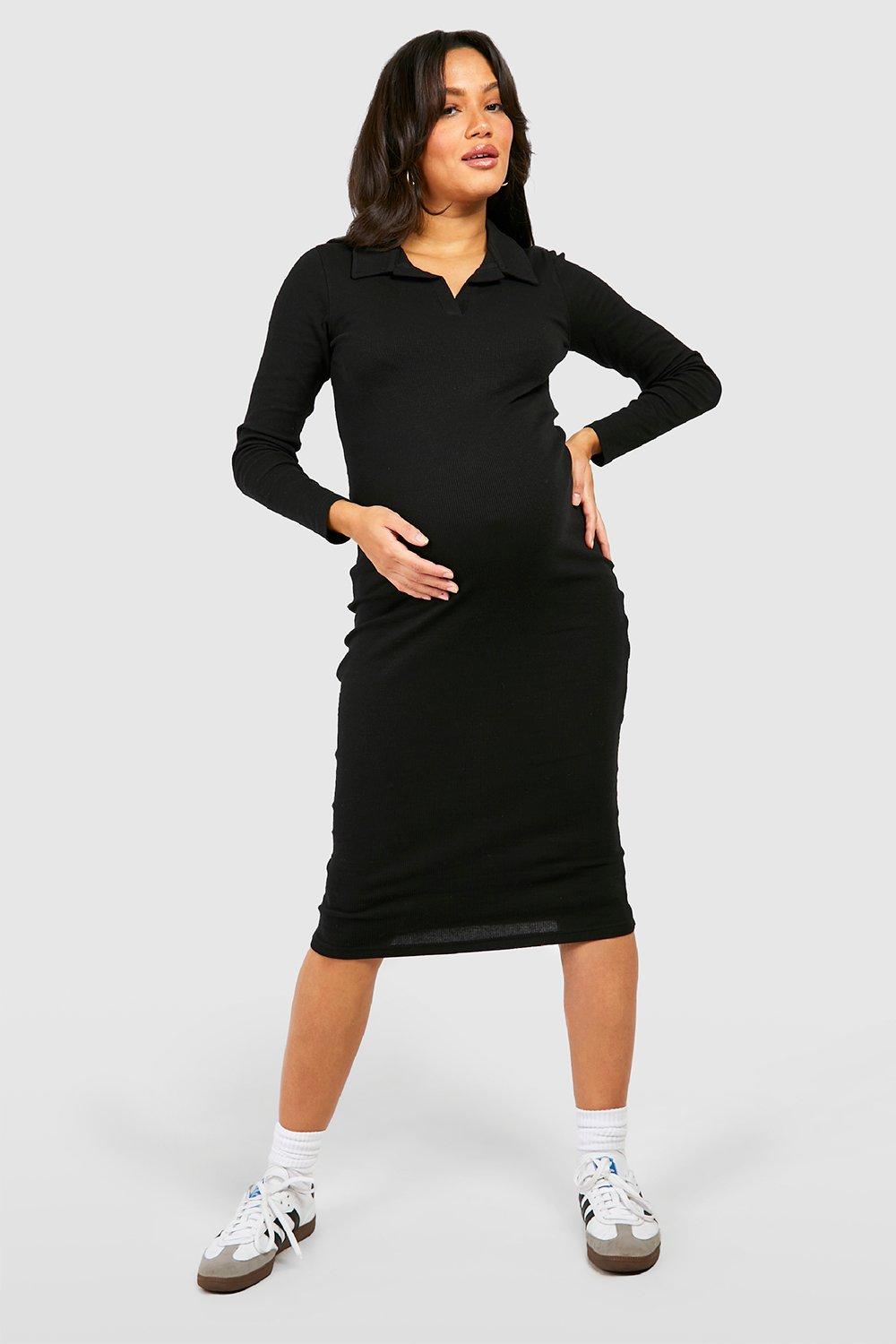 Maternity Collared Long Sleeve Midi Dress