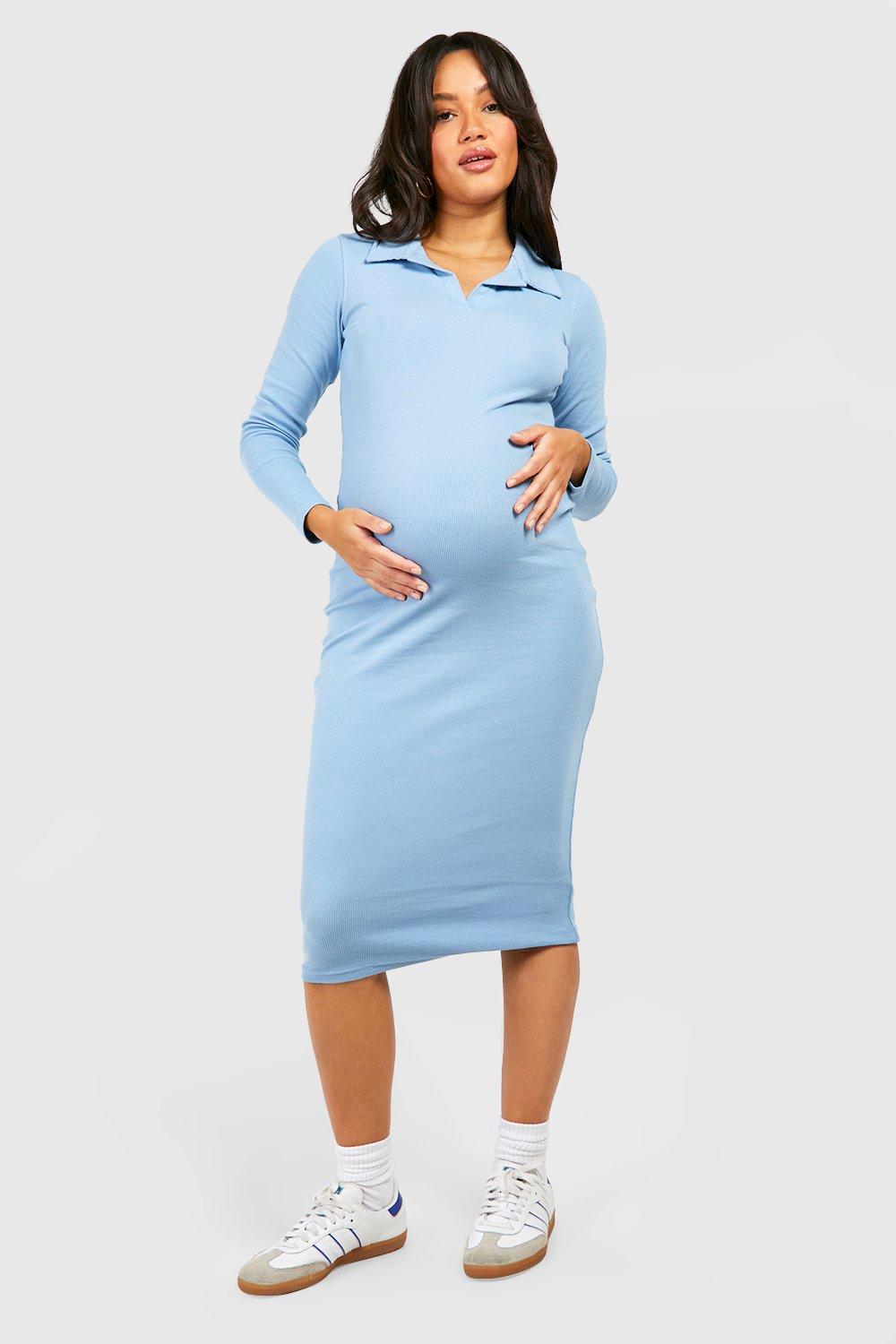 Maternity Collared Long Sleeve Midi Dress