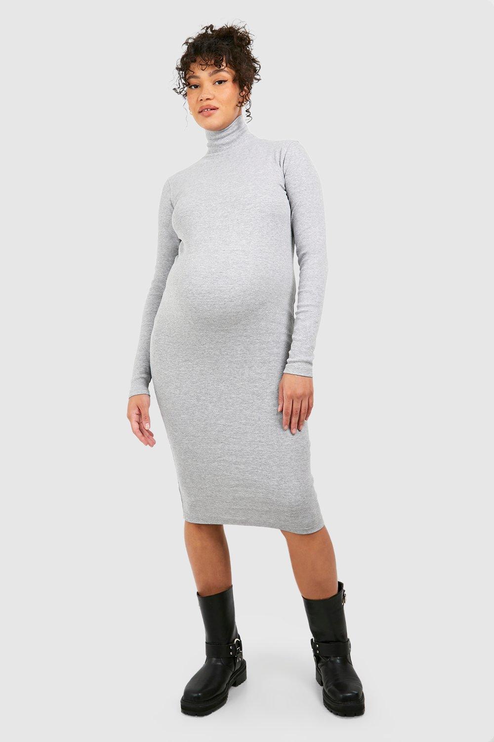 Maternity Roll Neck Long Sleeve Midi Dress