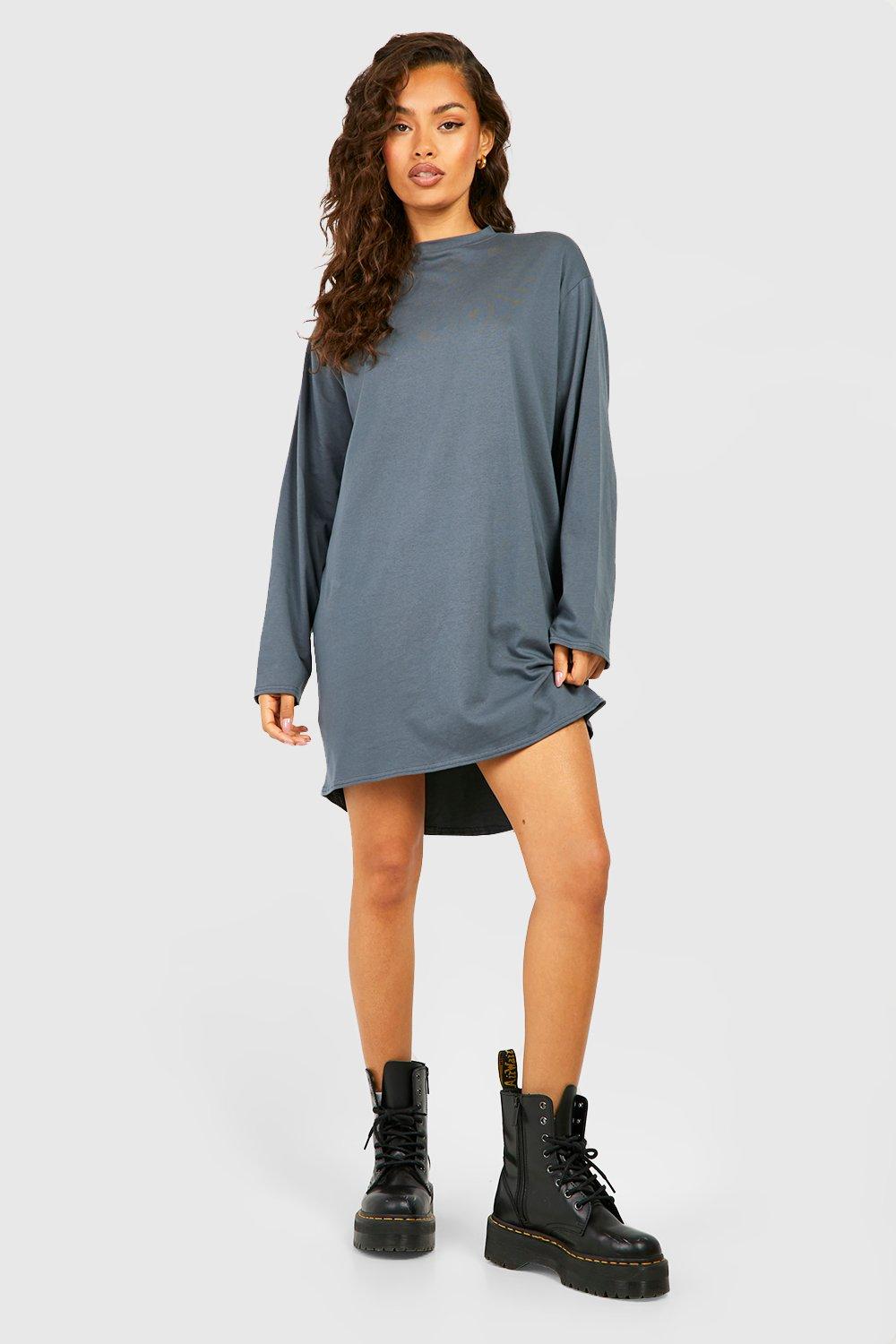Oversized Long Sleeve Dipped Hem T-shirt Dress