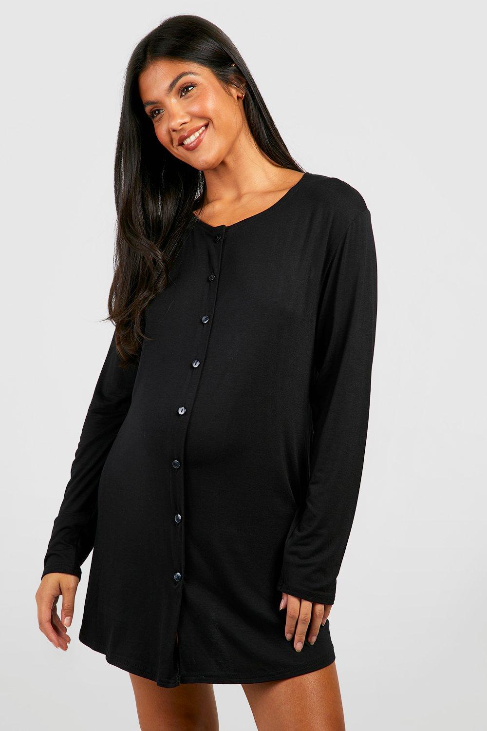 Maternity Long Sleeve Peached Jersey Button Down Nightie