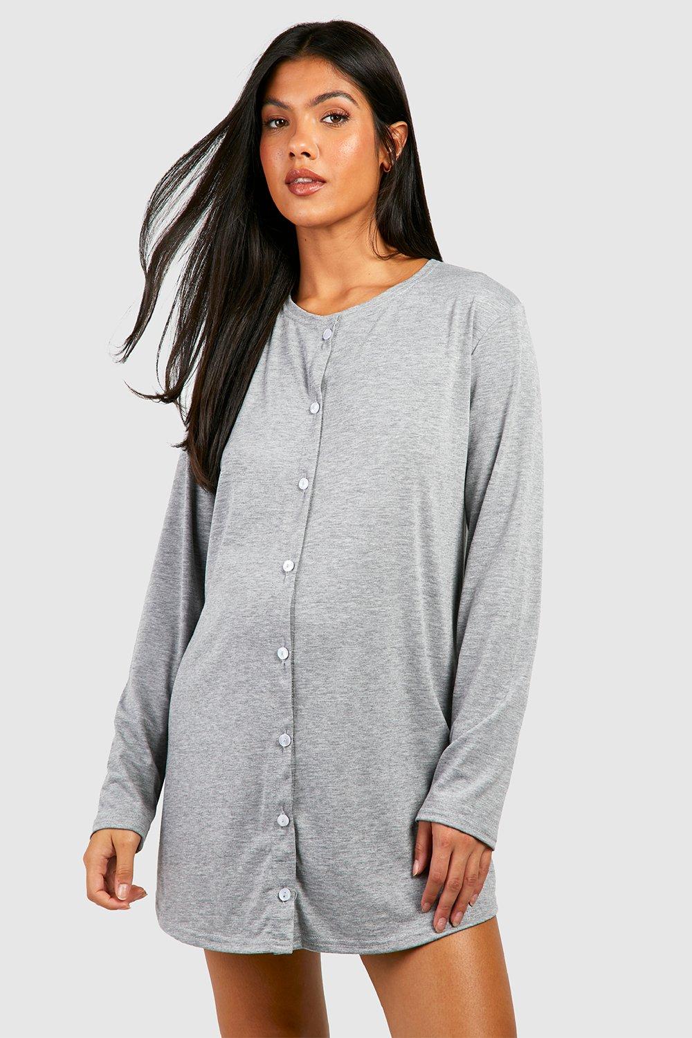 Maternity Long Sleeve Peached Jersey Button Down Nightie