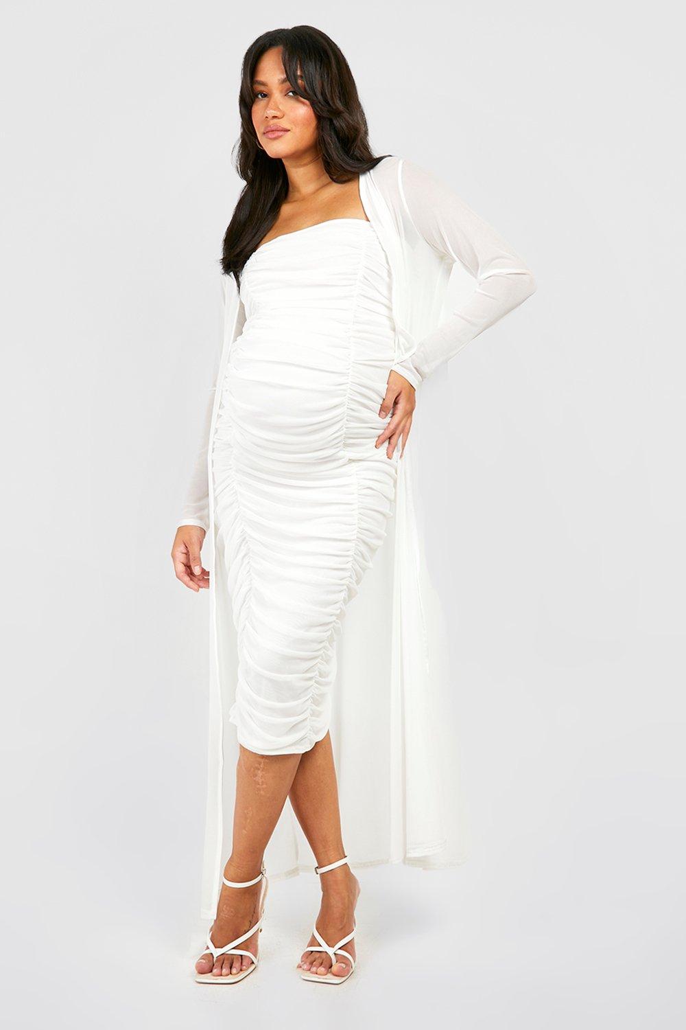 Maternity Bandeau Mesh Midaxi Dress And Duster Set
