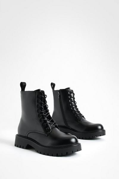 Back Tab Lace Up Biker Boots