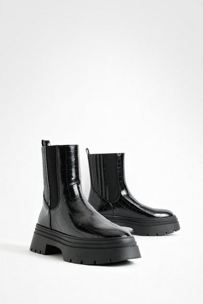 Double Sole Croc Chunky Chelsea Boots