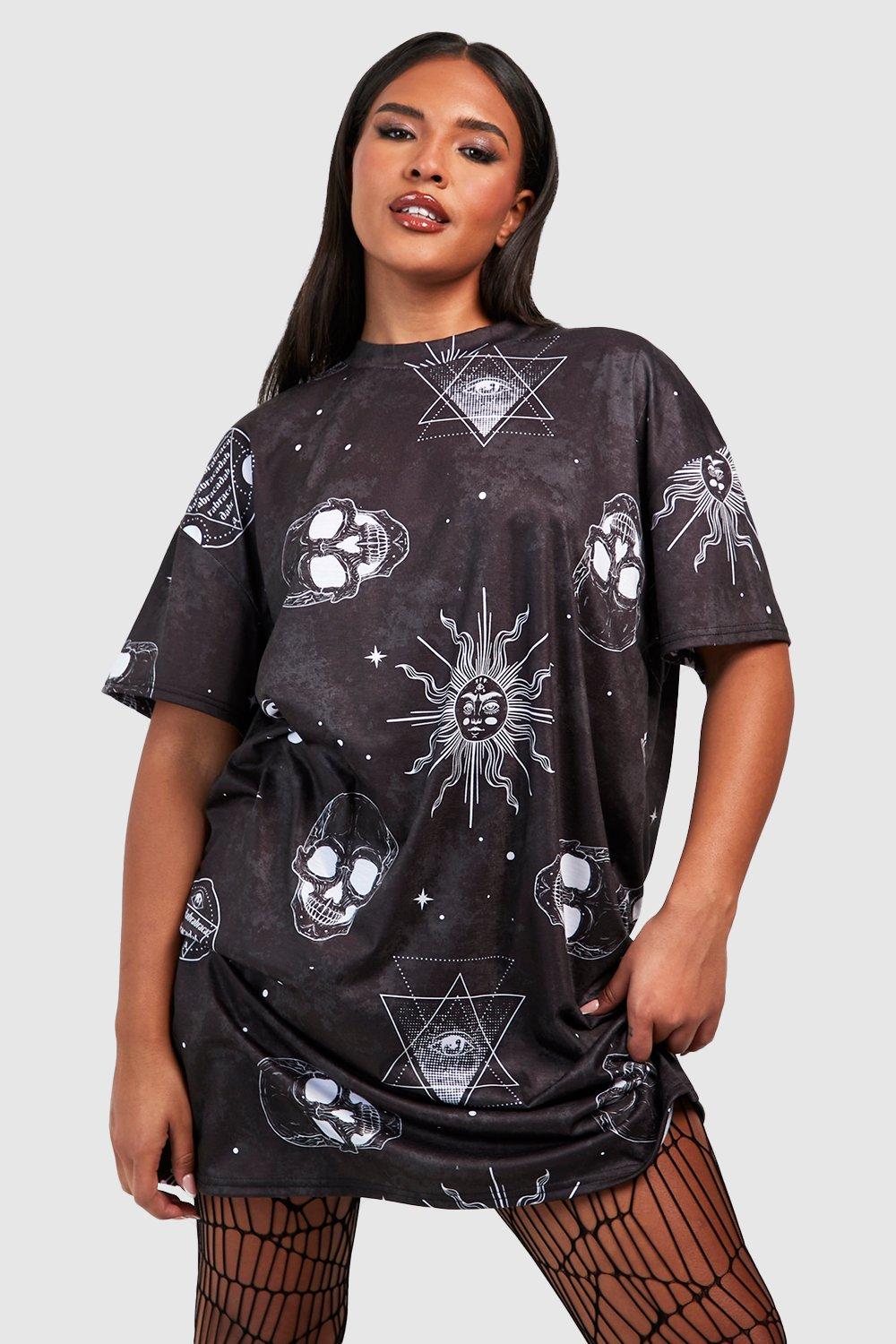 Plus Halloween Skull Print T-shirt Dress