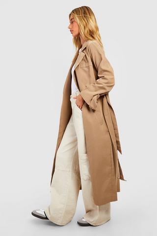 boohoo Belted Short Textured Wool Look Trench Coat - Beige - Size 4
