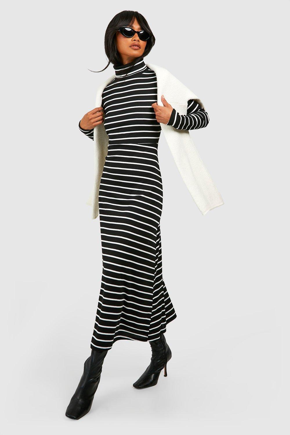 Stripe Roll Neck Midaxi Dress