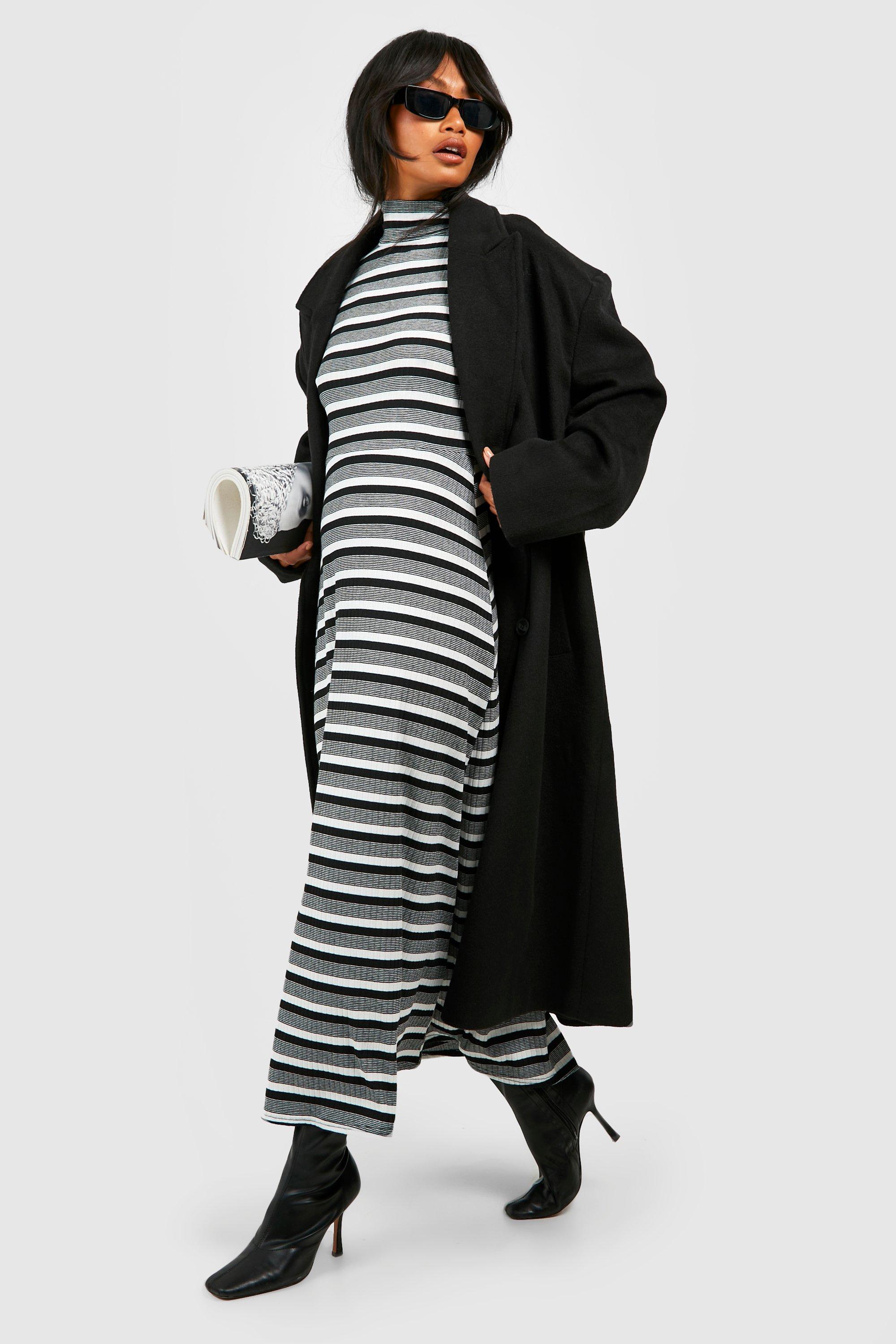 Multi Stripe Roll Neck Midaxi Dress