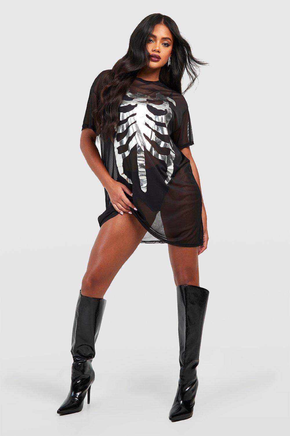 Halloween Skeleton Mesh T-shirt Dress