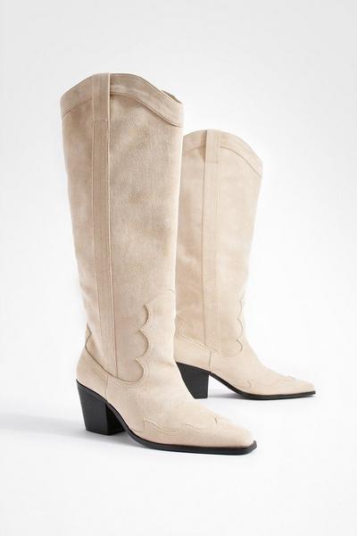 Wide Fit Knee High Heeled Western Cowboy Boots