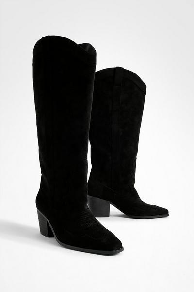 Wide Fit Knee High Heeled Western Cowboy Boots