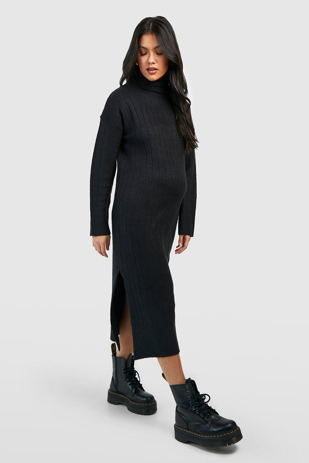 Maternity Cable Knit Roll Neck Midaxi Dress