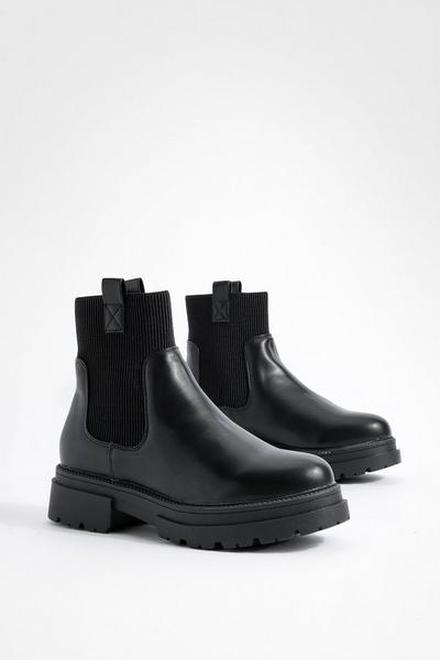 Wide Fit Double Tab Detail Chunky Chelsea Boots