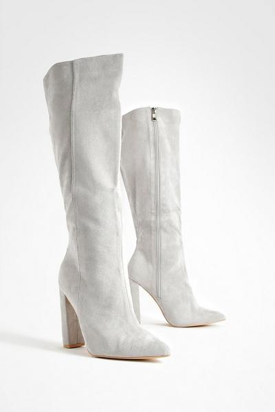 Wide Fit Pointed Knee High Heeled Boots