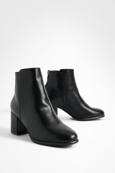 Wide Fit Pu Low Block Heel Ankle Boots
