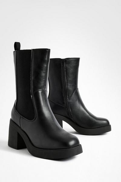 Wide Fit Tab Detail Chunky Calf High Boots