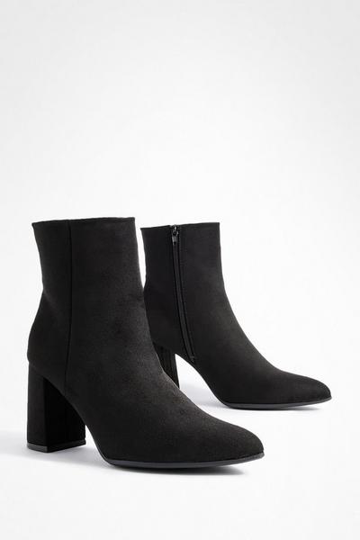 Block Heel Faux Suede Pointed Ankle Boots