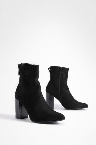 Block Heel Faux Suede Pointed Ankle Boots