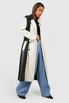 boohoo Colour Block Faux Leather Trench Coat thumbnail 1