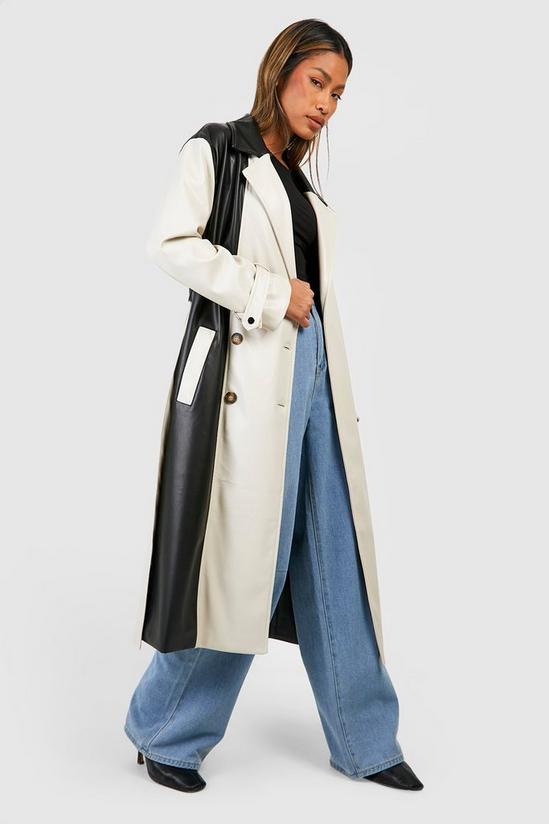 boohoo Colour Block Faux Leather Trench Coat 1