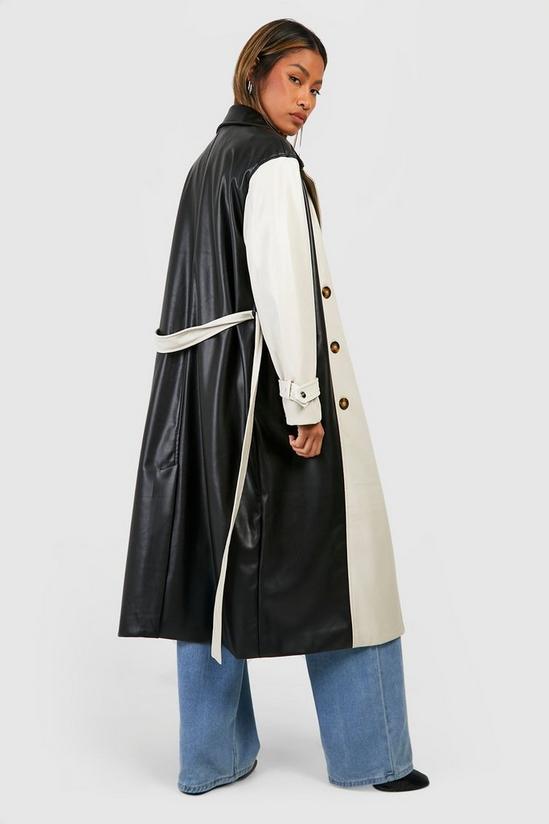 boohoo Colour Block Faux Leather Trench Coat 2