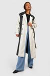 boohoo Colour Block Faux Leather Trench Coat thumbnail 3