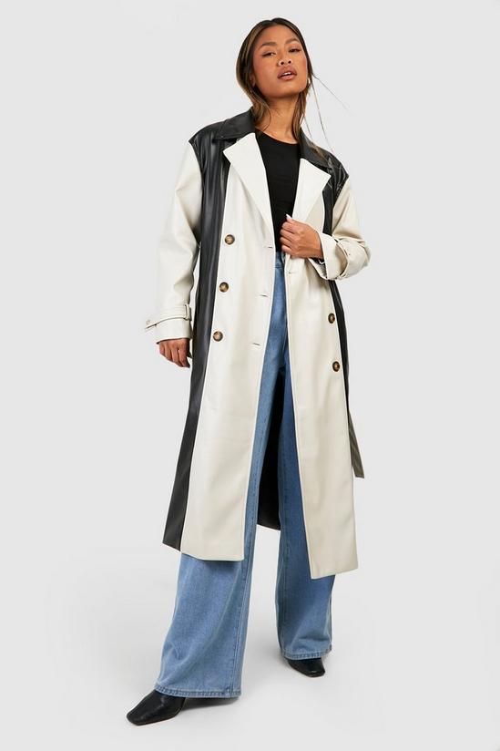 boohoo Colour Block Faux Leather Trench Coat 3