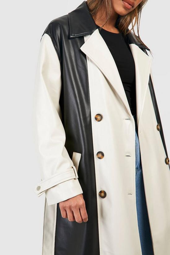 boohoo Colour Block Faux Leather Trench Coat 4