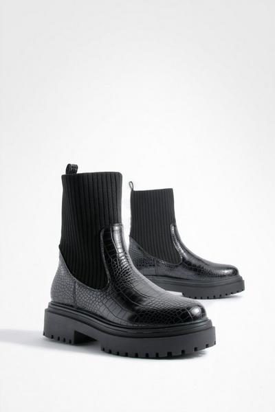Croc Chunky Sole Knitted Chelsea Boots