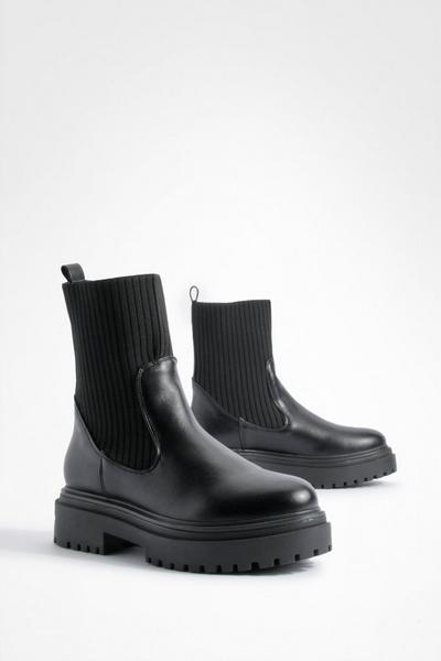 Chunky Sole Knitted Chelsea Boots