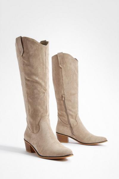 Tab Detail Knee High Western Boots