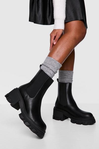 Cleated Sole Low Heel Chunky Chelsea Boots