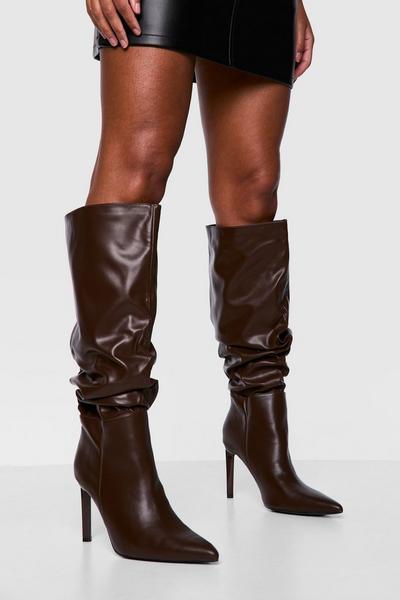 Wide Fit Ruched Stiletto Pointed Toe Boots