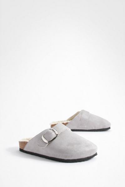 Wide Fit Oversized Buckle Borg Lined Clogs
