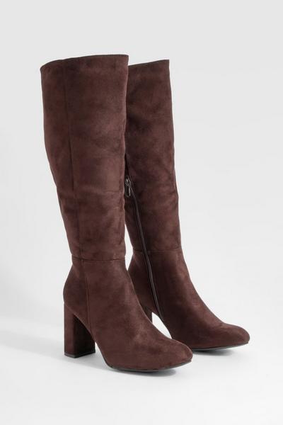 Wide Fit Block Heel Knee High Pull On Boots