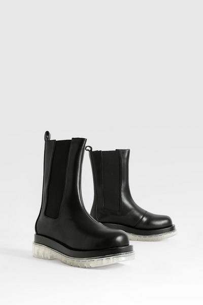 Contrast Sole Calf High Chelsea Boots