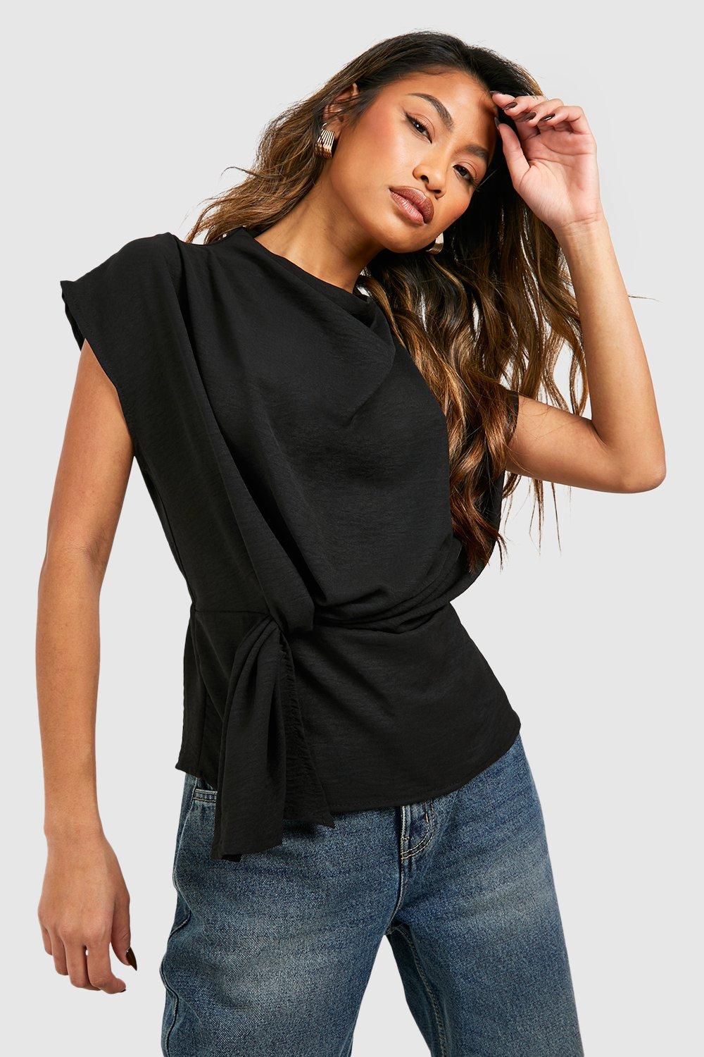 Tops | Hammered Knot Front Cowl Neck Blouse | boohoo