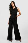 boohoo Maternity Cowl Neck Slinky Belted Jumpsuit thumbnail 1