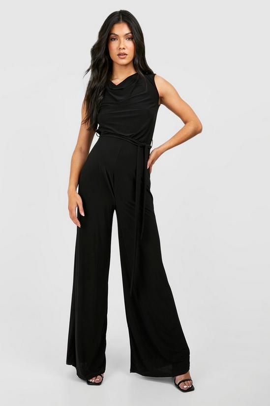 boohoo Maternity Cowl Neck Slinky Belted Jumpsuit 3