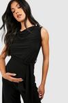 boohoo Maternity Cowl Neck Slinky Belted Jumpsuit thumbnail 4