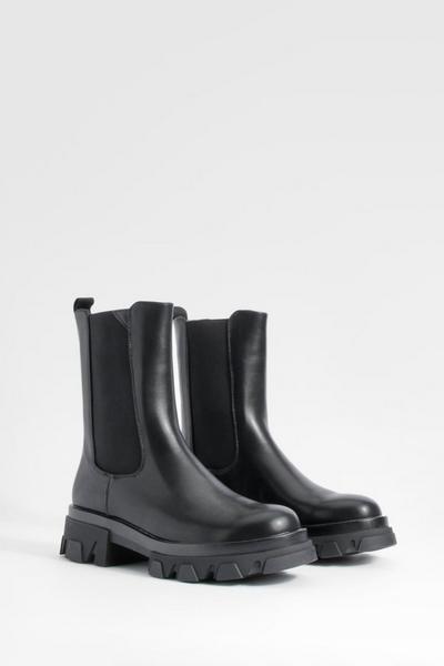 Chunky Sole Calf High Chelsea Boots
